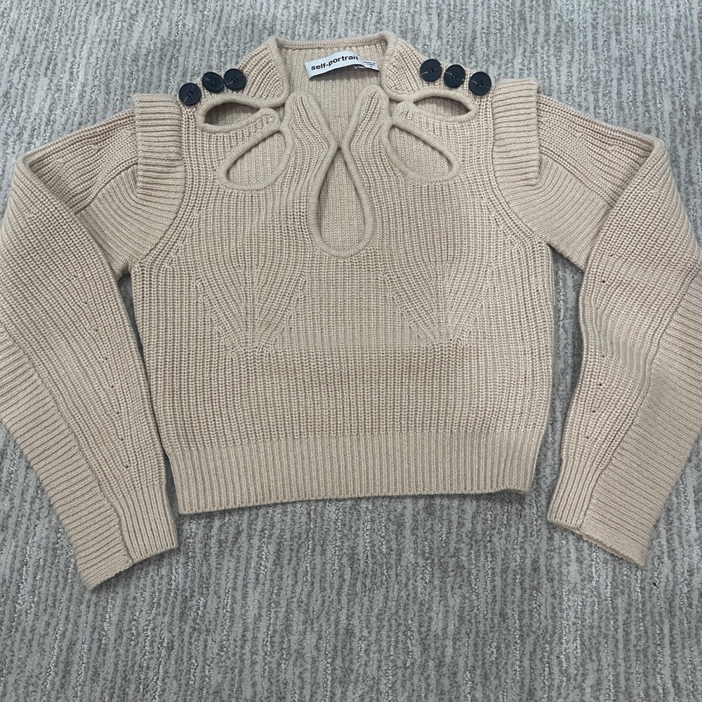 Self Portrait Sand Knit Jumper with cutouts. Size Small.
